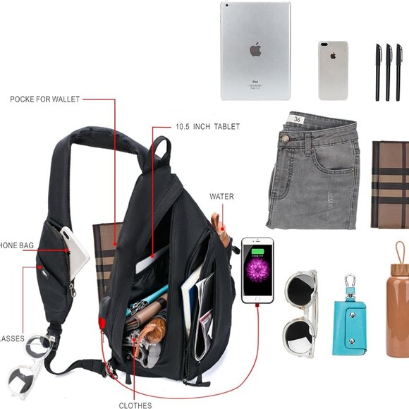 Water-Proof Sling bag/Crossbody Backpack/Shoulder Bag with USB Charging Port - Picture 1 of 8